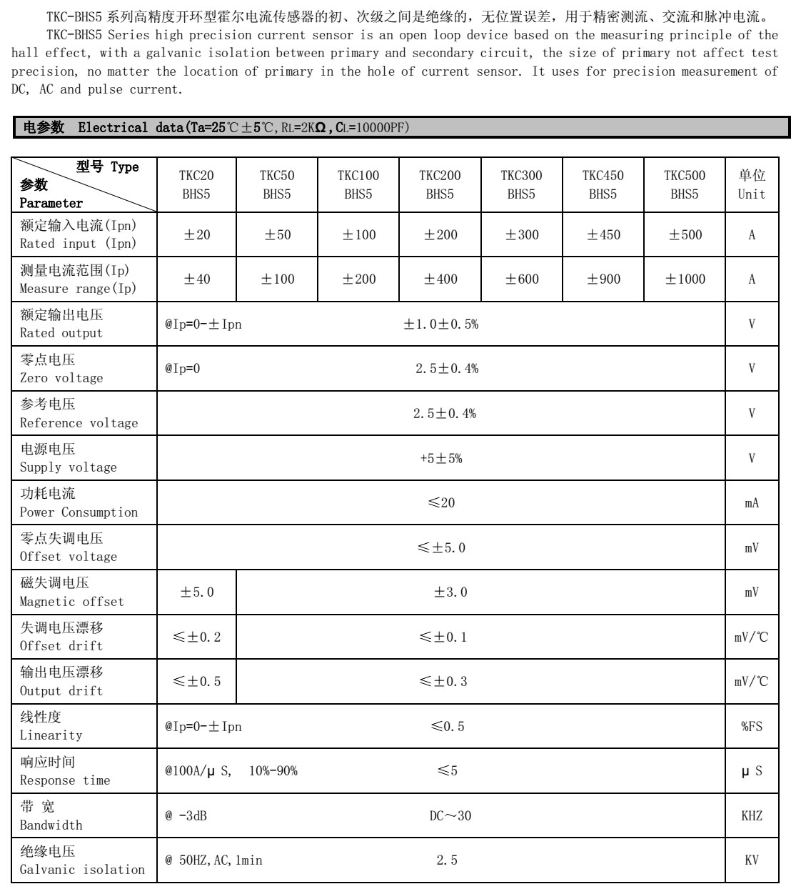 TKC-BHS5 High Precision Open-Loop Hall Effect Current transformer 